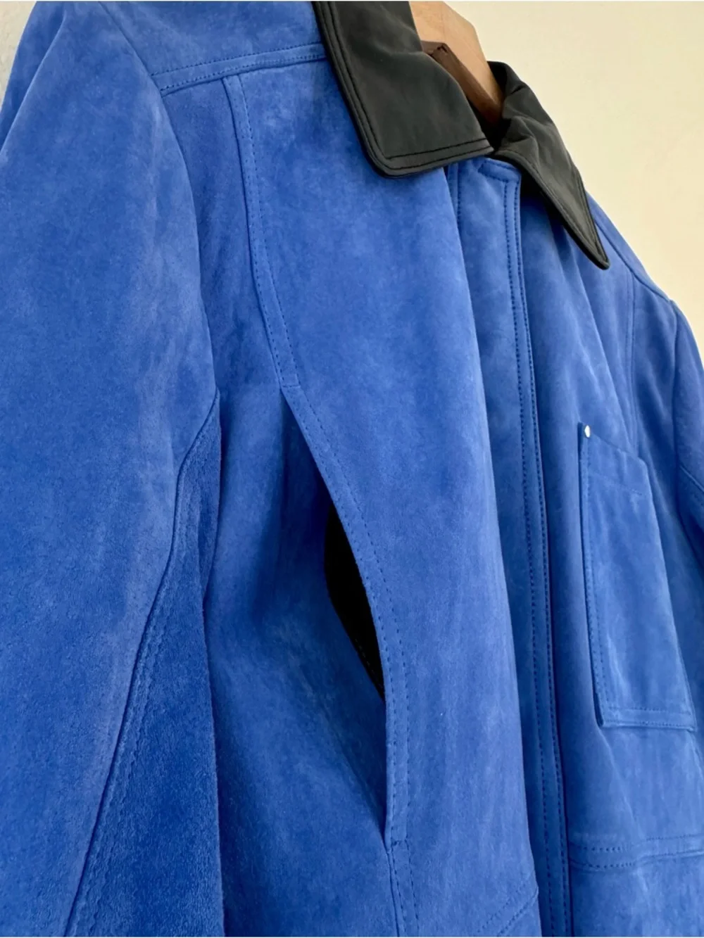 NWT Zara Electric Blue Suede Jacket with Black Leather Collar - Picture 4 of 16